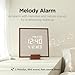 mooas Wooden Frame LED Silent Wall Clock with Remote, Backlit Nightlight, Modern Digital LED Wall Clock Display Sunrise Alarm Melody 5 Brightness for Bedroom Living Room (Wooden Frame Dark Brown)