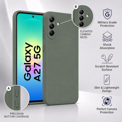 Image of FIRST MART Matte Silicone Back Cover for Samsung Galaxy A27 - Green