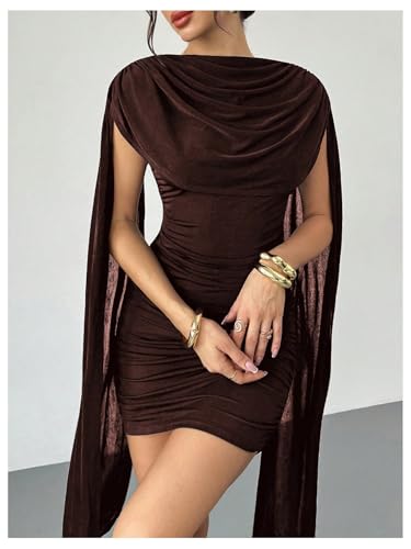 Image of RoseSeek Women's Elegant Formal Bodycon Cocktail Cape Sleeve Mini Dress