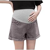 HGps8w Maternity Denim Shorts for Women Over The Belly Stretchy Comfy Casual Workout Pregnancy Jean Shorts with Pockets