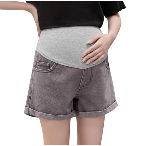 HGps8w Maternity Denim Shorts for Women Over The Belly Stretchy Comfy Casual Workout Pregnancy Jean Shorts with Pockets