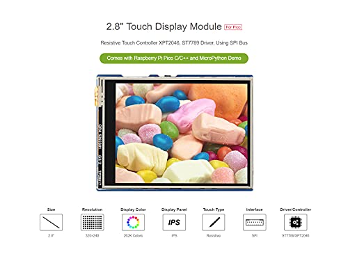 Waveshare 2.8inch Touch Display Module for Raspberry Pi Pico 262K Colors 320×240 Pixels Resistive Touch Controller XPT2046 ST7789 Driver Using SPI Bus… - Image 3