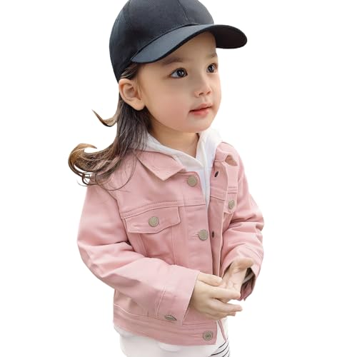 L SERVER - Chaqueta vaquera para niña, elegante, para niño, Vitality Abrigo de mezclilla, solapa de algodón, chaqueta para primavera y otoño, rosa, 10-11 Años