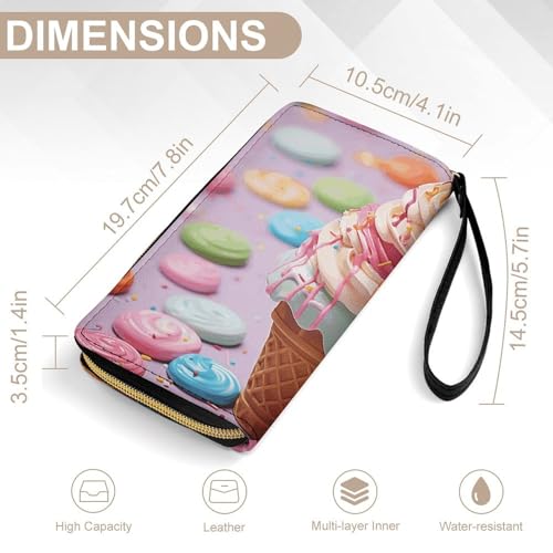 Many Colored Ice Cream Leather Wallet Smooth Zip Around Clutch Wristlet Travel Long Soft Purse for Women2