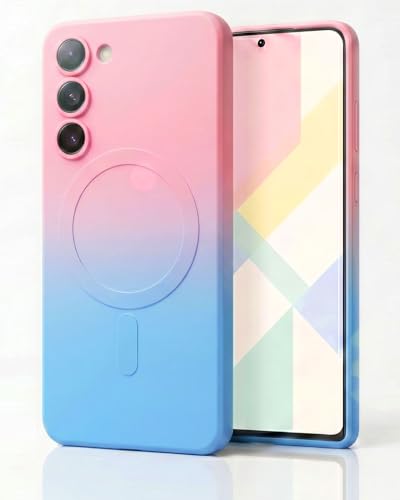 Image of amazon basics Gradient Mag-Safe Case for Samsung Galaxy S23 5G | Soft Silicone Shockproof Cover with Camera Protection | Slim Lightweight Design | Smooth Touch & Durable - Pink & Blue