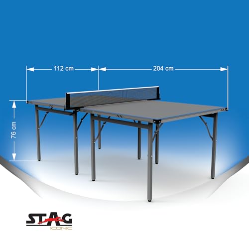 Image of Stag Midi Series Table Tennis Table - Mid-Size Portable Indoor /Outdoor Ping Pong Table, Foldable Space-Saving Design (SI-MIDITable-(Bluegrey)-M24)