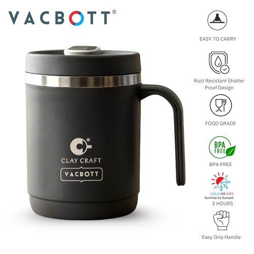 Image of CLAY CRAFT VACBOTT Dyona 400ML (Dark Blue)Premium Stainless Steel Puf-Insulated Flask Mug|304 Food Grade Steel| Long Hrs Hot & Cold|Airtight, BPA-Free, Leak-Proof Travel Mug with Handle| Made in India