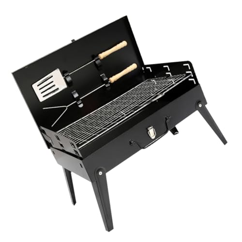 Garneck Portable Folding Grill with Heights Windshield Baffle and Smooth Edges for Outdoor Picnics and Camping Compact Barbecue Tools and Accessories Included