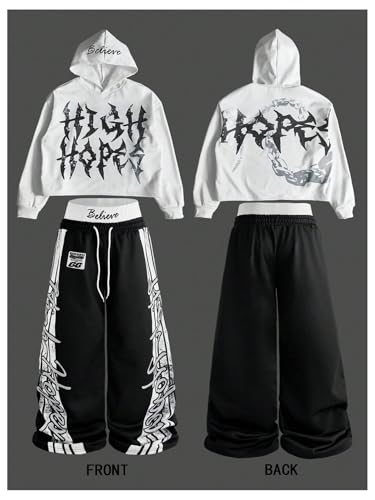 Men's 2 Piece Outfits Letter Graphic Hoodie and Wide Leg Baggy Sweatpants Clothing Set Streetwear3