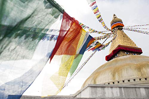 Tibetan Prayer Flag 10 X 10 Inches Large Roll Of 25 Flags – Traditional Design With 5 Element Colors – Lung Ta Wind Horse Outdoor Flag - Handmade In Nepal #TOP4