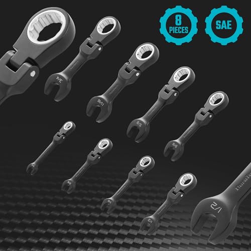 image for DURATECH Stubby Flex-head Ratcheting Combination Wrench Set, SAE, 8-pi