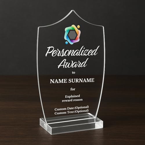 Personalized Corporate Plaque for Staff or Team Members - Acrylic Employee Recognition Award Personalized Trophy for Workplace Milestones and Appreciation - Custom Employee Award (Award - with Logo)