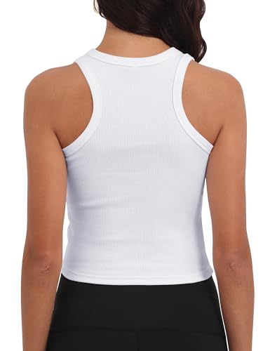 GEMBERA Women Sleeveless Scoop Neck Racerback Ribbed Knit Fitted Teen Basic Crop Tank Top Shirt2