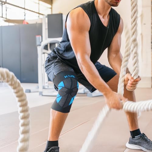 Image of KUE Knee Compression Sleeve Support for Men & Women | Pain Relief, Injury Recovery, Sports, Running, Gym, Cycling, Workout | Knee Brace for Joint Support (L, Grey, Pack of 1)