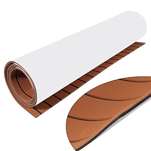 Revêtement de sol autocollant en EVA pour camping-car - tapis antidérapant avec aspect teck (240 x 90 cm, 6 mm), insonorisant et résistant aux produits...