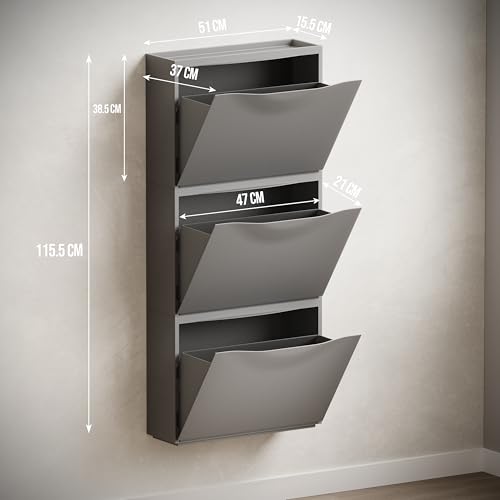 Image of Amazon Basics Stackable Wall Mount Storage Organizer - 3 Tier, Polypropylene Storage for Shoes, Toys, Books, Closet & Entryway, Multi-Purpose (51L x 15.5W x 115.5H cm), Grey