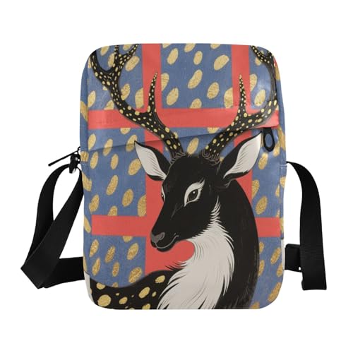messenger bag cute Small Crossbody Bags small crossbody purse Adjustable Strap for outdoor sports outdoor sports- Deers Japanese Black Golden Red
