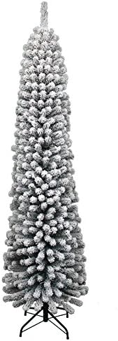 KING OF CHRISTMAS 6 Foot Prince Flock Pencil Slim Pre-Lit Artificial Christmas Tree Pre-lit with 220 UL Warm White LED Lights