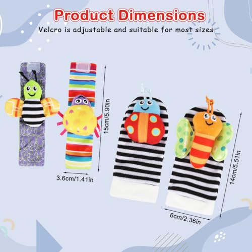 Image of SNOWIE SOFT Baby Socks Rattles and Wristband Rattle Set for Babies 0-6 Months, Cartoon Fun Cotton Socks with Cartoon Plush Rattle Toys Soft Sound Sensory Baby Toys for 6 to 12 Months