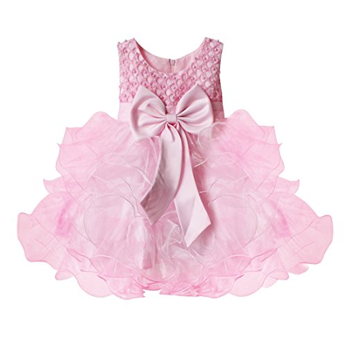 FEESHOW Baby Girls' Ruffle Flower Princess Wedding Birthday Party Dress Baptism Christening Gown Pink 6-9 Months