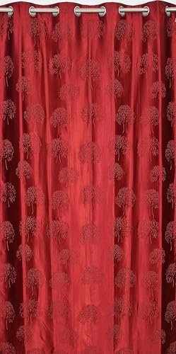 Image of Heavy Quality Punch Tree Curtains 5 Feet Long Set of 1 Pcs | Maroon Window Curtains for Living Room, Bedroom | Lightweight 5 Feet Long Drapes for Home Decoration