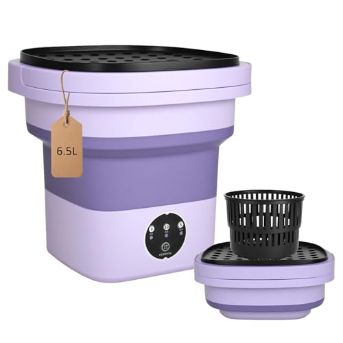 Portable Washing Machine 6.5L Foldable Mini Washing Machine & Spin Basket 3 Cleaning Modes Small Camping Washing Machines for Baby Clothes and Underwear [Energy Class G] (Purple 6L)