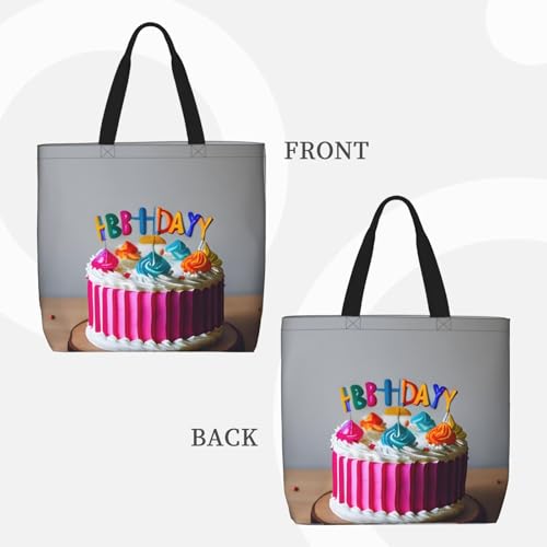 Happy Birthday Cake Print Women's Portable Tote Bag - Large Shopper for Beach,Travel,Gym | Summer Handbag3