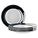 Van Well Vario Speiseteller-Set 6-teilig I Tafel-Service für 6 Personen I Flache ESS-Teller mit Ø 26,5cm I Porzellan-Service weiß mit Rand in Schwarz I Teller-Set mikrowellengeeignet