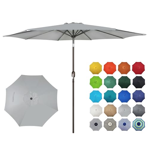 Image of Blissun 10FT Patio Umbrella, Outdoor Table Umbrella, Yard Umbrella, Market Umbrella with 8 Sturdy Ribs, Push Button Tilt and Crank, Grey