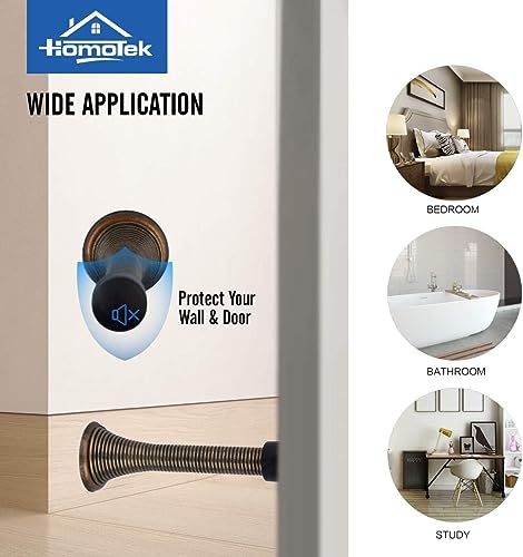Image of HOMOTEK 1 Pack Spring Door Stopper with Rubber Bumper 3-1 /8 inch Flexible Spring Heavy Duty Wall Door Stop Low Mounted Door Bumper for Home (Antique Brass)