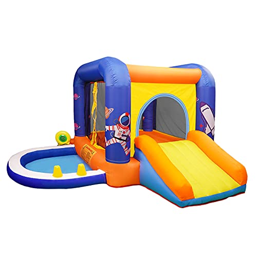 Pomatoy Inflatable Bounce House with Air Blower Jump House for Toddlers Baby with Basketball Hoop, Bouncy House for Kids Outdoor Indoor, Jumping and Party Gift for Toddler