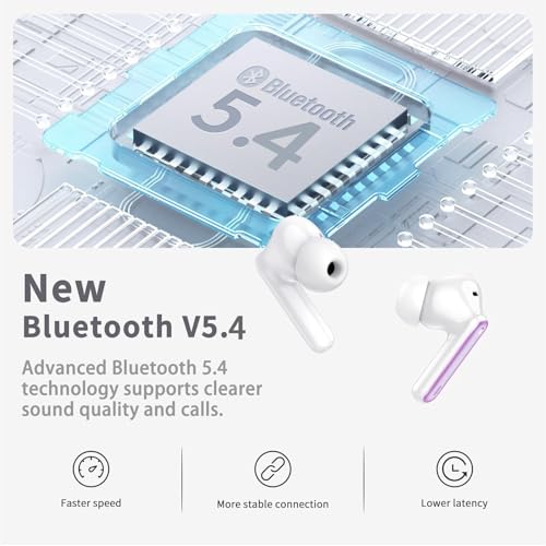 Image of Wireless Earbuds, 2026 Bluetooth 5.4 Ear Buds in Ear with 4 ENC Noise Cancelling Mic, New Wireless Earphones HiFi Stereo Deep Bass 40H Playtime, In-Ear Bluetooth Earbuds LED Display IP7, Violet