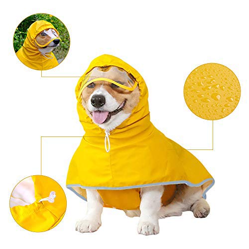 Dog Raincoat With Hood For Medium Dog,Luccalily Waterproof Dog Rain Jacket With Reflective Strip Adjustable Belly Strap Lightweight Poncho With Storage Bag (Medium, Yellow) #TOP3