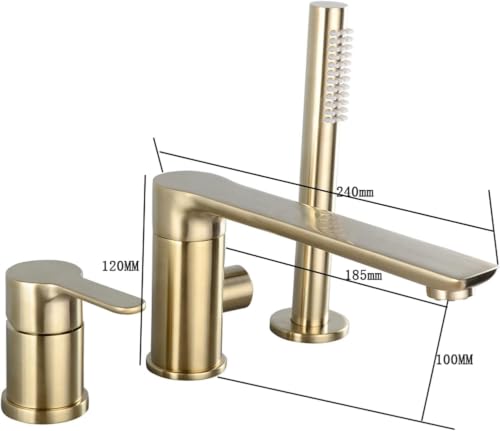 Robinet de baignoire 3 trous noir sur plan avec douchette extractible - 4