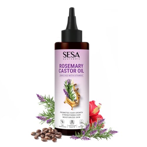 Sesa Ayurvedic Rosemary Hair Oil with Castor Oil & Sesame, Hibiscus For Hair Growth Strengthens Roots Controls Hair Fall and Moisturising Dry Skin – 200ml