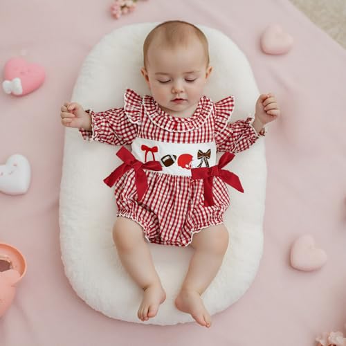 Newborn Baby Girl Football Outfit Bubble Romper Ruffle Long Sleeve Onesie Plaid Bodysuit Fall Clothes2