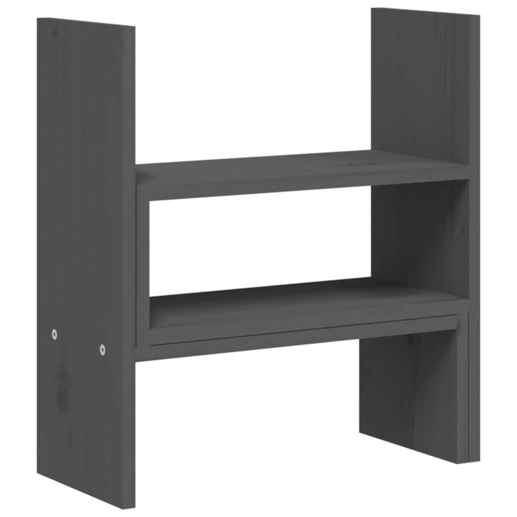 Supporto per monitor grigio in legno di pino massiccio, regolabile da 39 a 72 x 17 x 43 cm, per scrivania, piano di lavoro, ripiano e ordine in casa, con altezza ergonomica