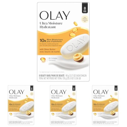 Image of Olay Beauty Bar, Ultra Moisture,10x More Moisturizers, Nourishing Conditioners, Smooth & Gentle on Skin, Vitamin B3 Complex, For All Skin Types, Shea Butter Scent, 3.17 oz, (Pack of 32)