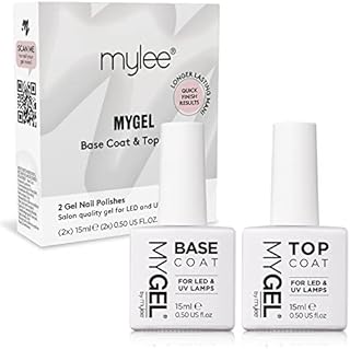MYGEL by Mylee Nail Gel Polish Top & Base Coat 2x15ml UV/LED Soak-Off Nail Art Manicure Pedicure for Salon & Home Use - Lasts up to 2 Weeks, Easy to Apply, No Chips, Durable & Safe