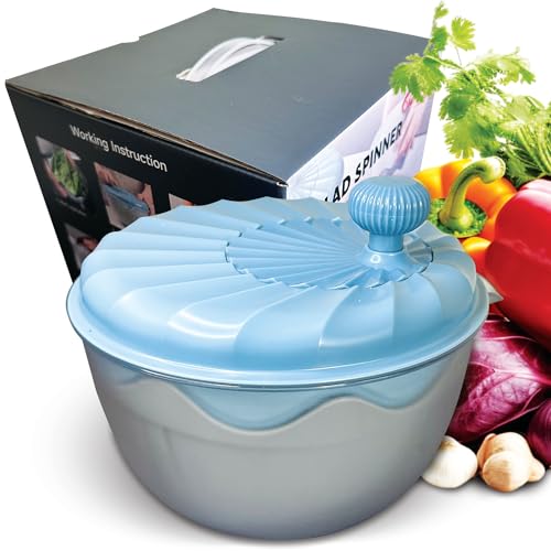 Y&Z KITCHEN Premium Salad Spinner - Efficient Vegetable Washer and Salad Chopper, Large Capacity, Blue Plastic Body, Stainless Steel Blade