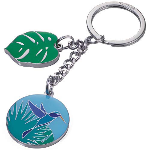 Preisvergleich Produktbild Troika Schlüsselanhänger mit 2 Anhängern, Kolibri, Monstera-Blatt, Metallguss / Emaille, verchromt, matt, Mehrfarbig