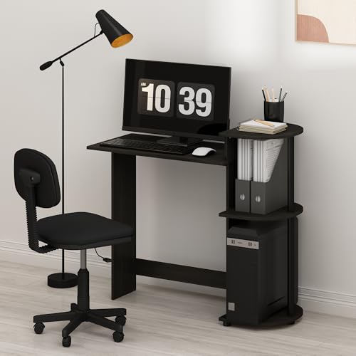 Image of Furinno EFFICIENT Desk, 28.6 inch Wide Gaming Desk with 3 Open Side Shelves, Laptop Notebook Computer Desk, Office Desk for Home Office, Study Room, Dorm, Bedroom, Solid Black