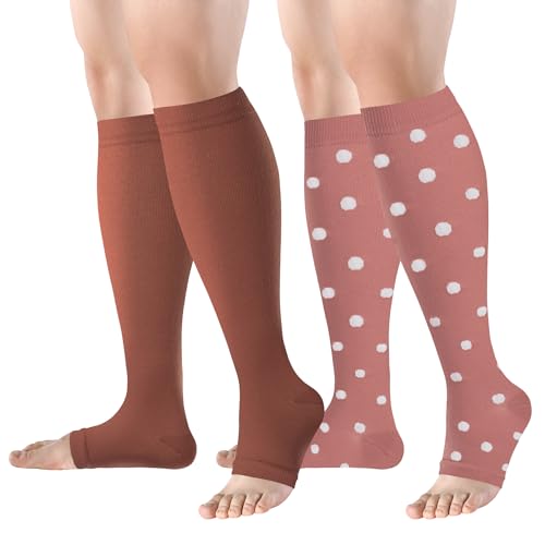 Image of bropite Toeless Compression Socks for Women&Men-2 /3 Pairs Open Toe Compression stocking Support 15-20mmhg Knee High Circulation