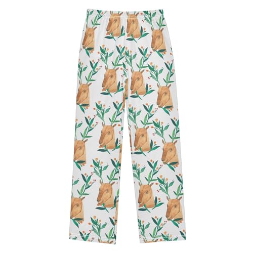 Funny Deer Floral Boys Long Pants Soft Trousers Elastic Waist Kids Lounge Bottoms with Pockets S-XL