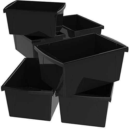 Image of Storex 5.5 Gallon Storage Bin - Plastic Classroom Organizer for Books and Supplies, Black, 6-Pack (61429C06C)