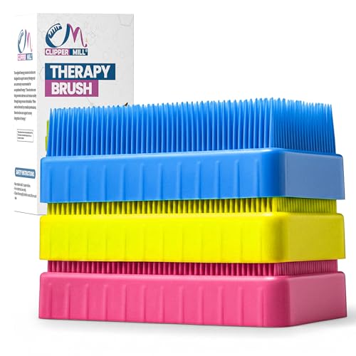 Wilbarger Method Therapy Sensory Brush - Therapressure Brush for Occupational Therapy for Sensory Brushing Use as Part of The Wilbarger Brushing Protocol 3 Pack - Blue/Pink/Yellow