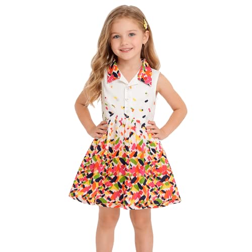 Image of Girls Printed Knee Length Fit and Flare Sleeveless Collar Dress