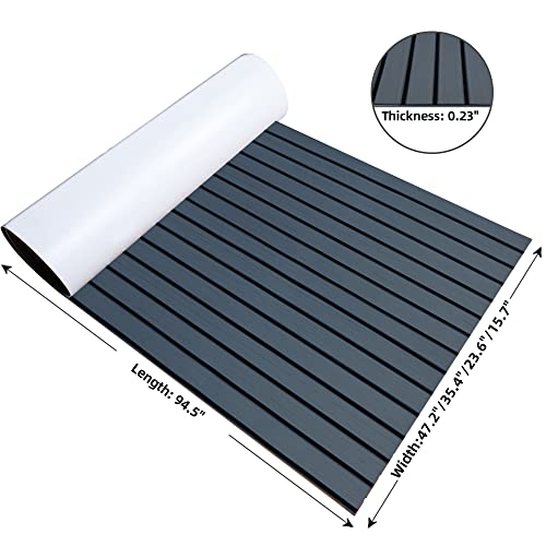 Focean Boat Flooring Eva Foam Boat Decking Faux Teak Marine Flooring Boat Mat Boat Carpet Sheet For Motorboat Rv Yacht Kayak Surfboard, 94.5''X 15.7'', Dark Grey+Black Lines #TOP4