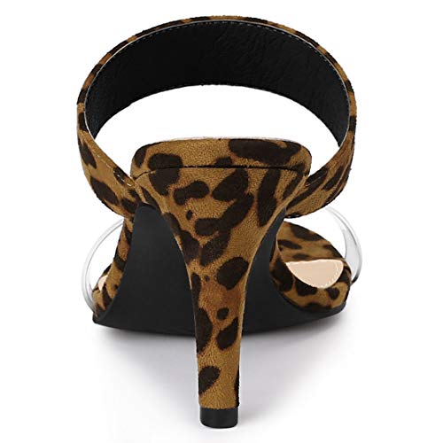 Allegra K Women's Clear Strap Stiletto Heel Leopard Slides Sandals - 7 M Us #TOP3