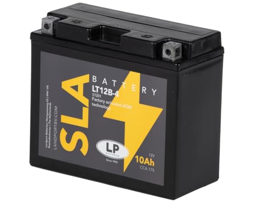 LANDPORT Batterie LT12B-4 SLA 12V 10Ah kompatibel für Yamaha XJ6, YZF-R1, Ducati Monster, Kawasaki ZX-10R, Gilera Runner VXR, Aprilia Sport City, YT12B-BS, 51292